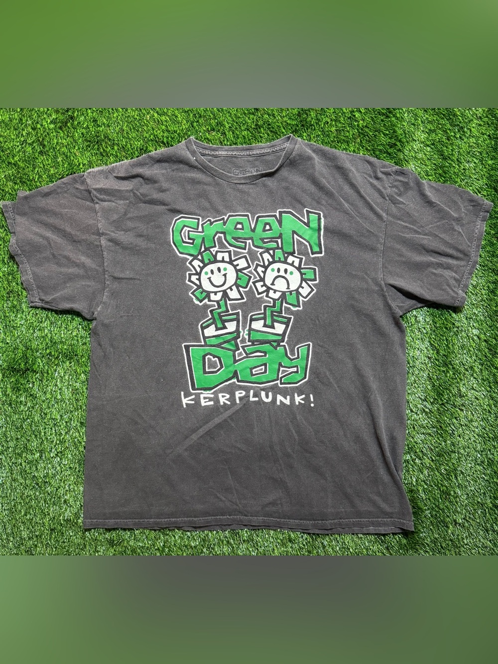 Green Day Kerplunk Shirt S/M Fits 2XL Dark Gray Oversized Punk Band Graphic Tee